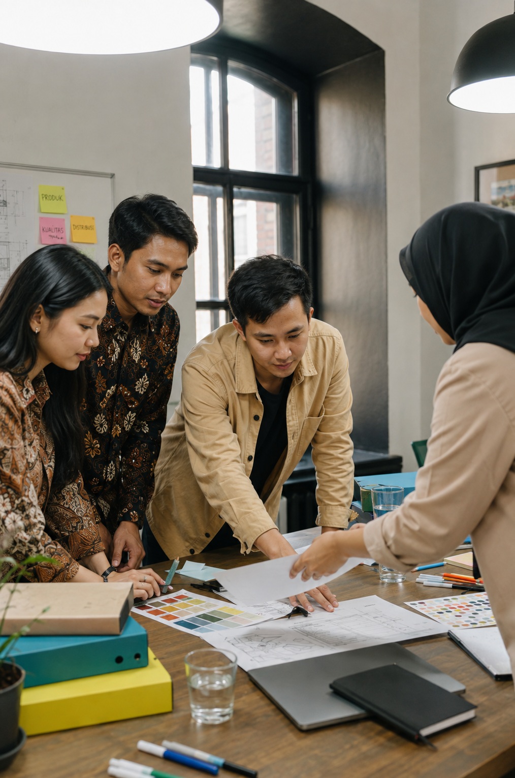 Team reviewing project documents at a planning session